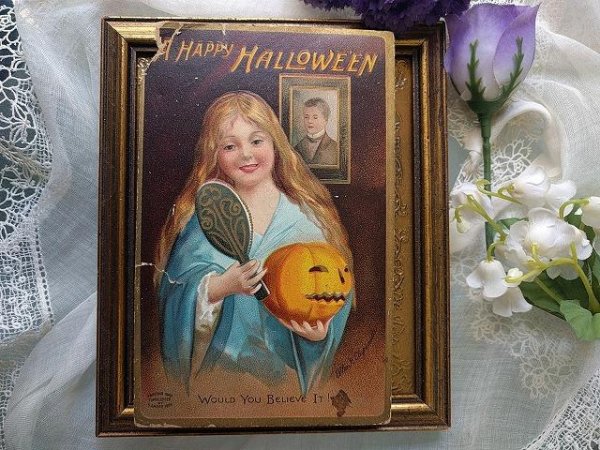 画像2: Postcard  　ハロウィン🎃　女装した男性？　カボチャ　Ellen Clapsaddle 1910年 (2)