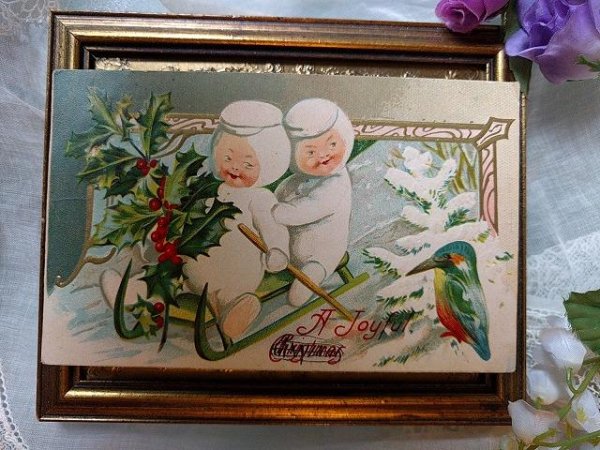 画像2: Postcard  クリスマス 雪だるまの妖精とカワセミ 1911年 (2)