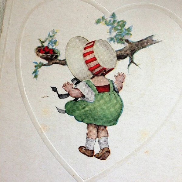 画像2: ▼SALE 500▼ Postcard 鳥の巣のハートと帽子の女の子 (2)