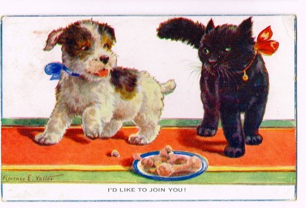 画像1: Postcard　子犬と黒猫　イギリス1931年 (1)