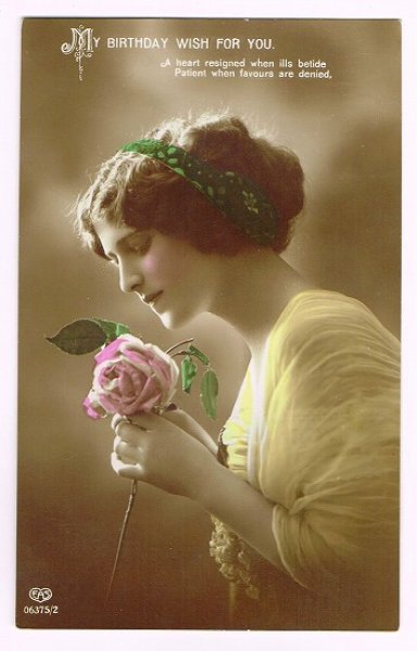 画像1: Postcard 　横顔の女性と薔薇のお花　 (1)