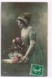 画像1: Postcard  薔薇のお花と女性 (1)