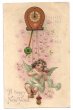 画像1: Postcard 　New Year　新年祝い　天使と時計とキノコ　1907年 (1)