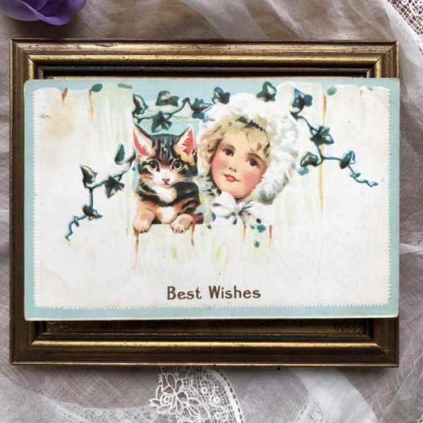 画像2: Postcard 女の子と猫 1911年 (2)