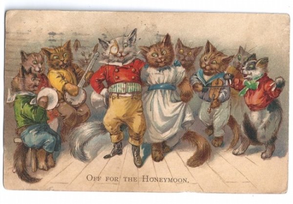 画像1: Postcard　猫のダンス　ハネムーンへ出発する猫　G.H.Thompson  (1)