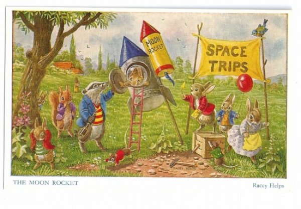 画像1: Postcard  森の動物さん　月へのロケット　Racey Helps　未使用 (1)