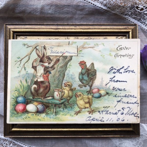 画像2: Postcard  Easter メッセージを書くウサギさん ヒヨコとニワトリ 1906年 (2)