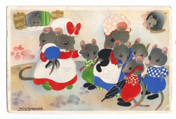 画像1: Postcard　ネズミさんファミリー　Willy Schermele 1941年 (1)