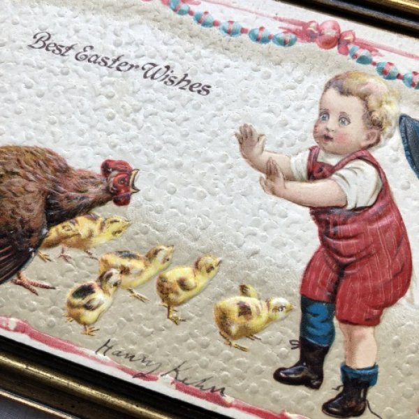 画像3: Postcard  Easter ニワトリを怖がる男の子 ヒヨコ イースター (3)