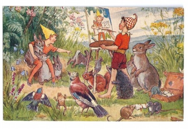 画像1: Postcard  森の動物と妖精　肖像画の絵描きさん　Margaret Tarrant　未使用 (1)