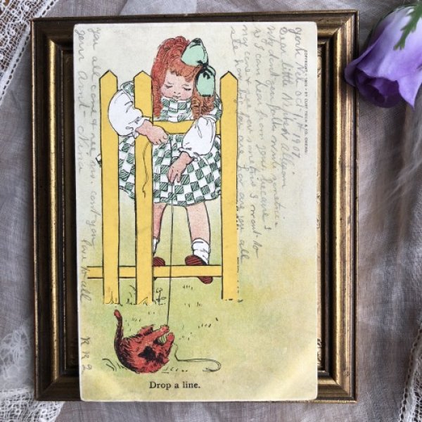 画像2: Postcard　猫と遊ぶ女の子　1907年 (2)