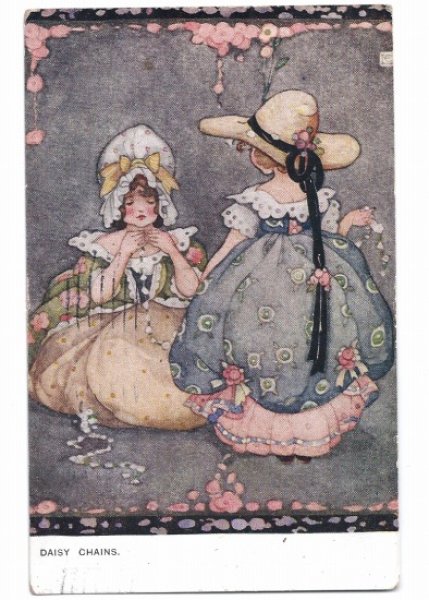 画像1: Postcard  デイジーの花飾りを作る女の子たち　1929年 (1)