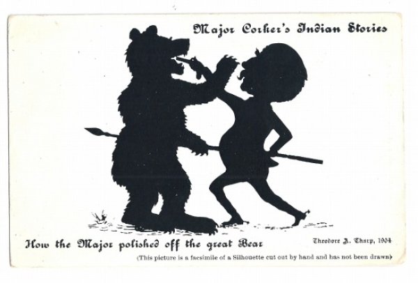 画像1: Postcard  熊と闘うノーム妖精？　シルエット　影絵　未使用　 (1)