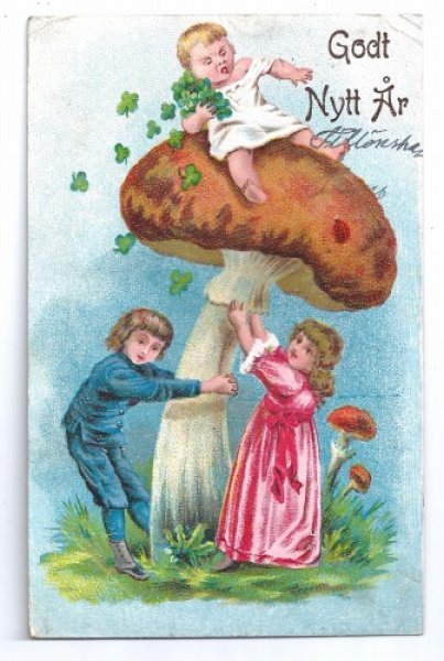 画像1: Postcard 　大きなキノコと3人の子どもたち　1908年 (1)