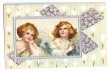 画像1: Postcard  イースター　スミレのお花の十字架と2人の天使　1909年　Ellen Clapsaddle (1)