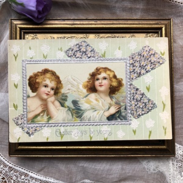画像2: Postcard  イースター スミレのお花の十字架と2人の天使 1909年 Ellen Clapsaddle (2)