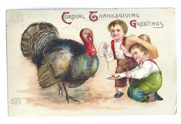 画像1: Postcard  感謝祭　七面鳥と男の子　1908年　Ellen Clapsaddle (1)