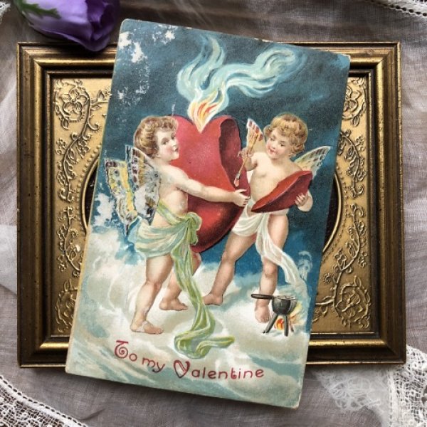 画像2: Postcard  バレンタイン ハートに火を灯すキューピッド (2)