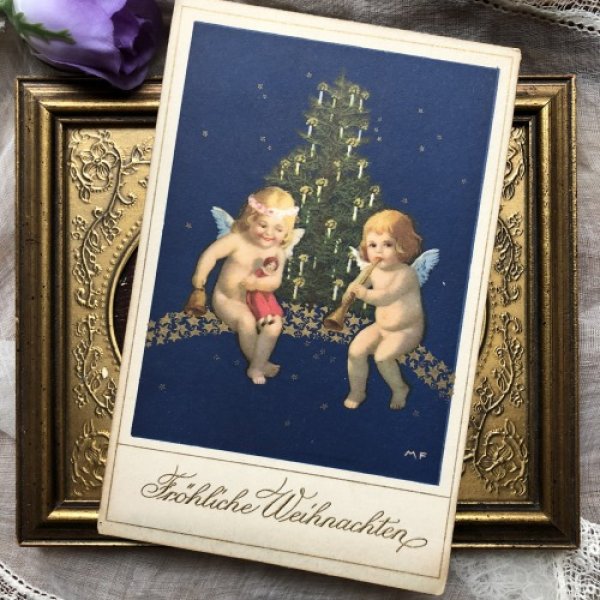 画像2: Postcard  クリスマスツリーと夜空の星と天使 Marie Flatscher (2)
