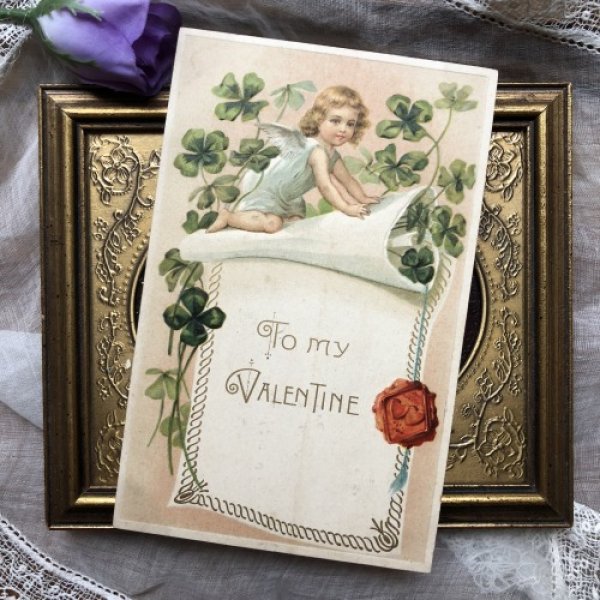 画像2: Postcard  バレンタイン 天使と手紙 四葉のクローバー (2)