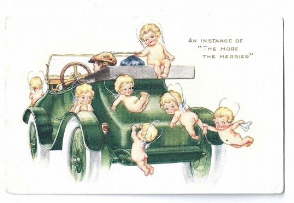 画像1: Postcard 　小さなキューピッド天使たちと自動車 (1)
