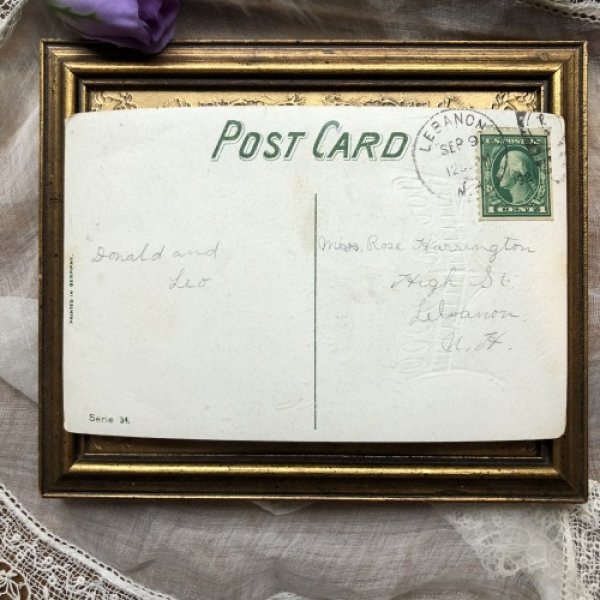 画像3: Postcard  手紙を運ぶツバメ 薔薇と忘れな草のお花かご (3)