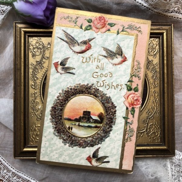 画像2: Postcard  カーディナルと薔薇のお花 コウカンチョウ 1912年 (2)