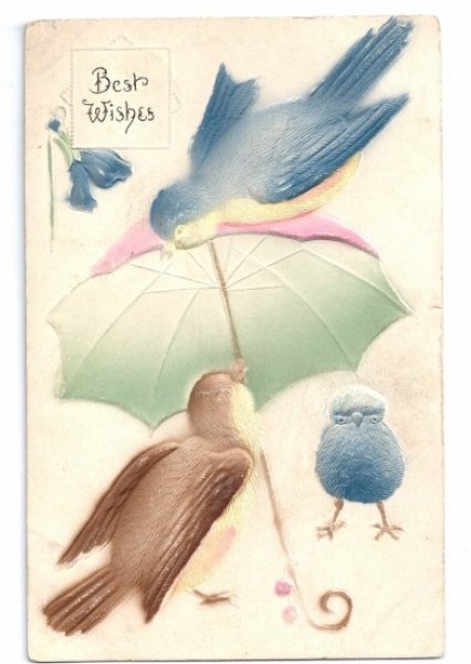 画像1: Postcard  傘と小鳥　1909年 (1)