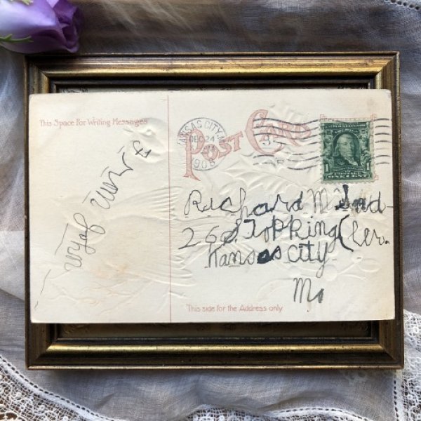 画像3: Postcard  クリスマス 2羽の小鳥 ヒイラギ ホーリー ロビン コマドリ 1908年  (3)