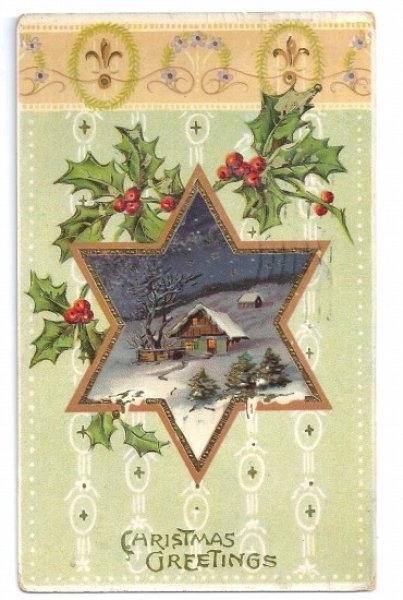 画像1: Postcard 　クリスマス　ホーリーと雪景色　ヒイラギ 1911年 (1)