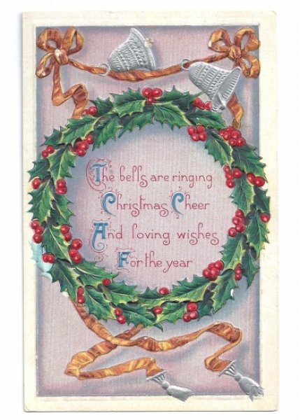 画像1: Postcard 　クリスマス　ホーリーのリースとベル (1)