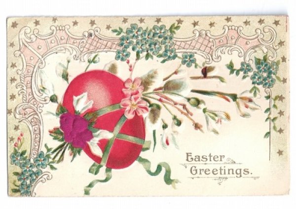 画像1: Postcard　イースターエッグと春のお花　卵　1913年 (1)