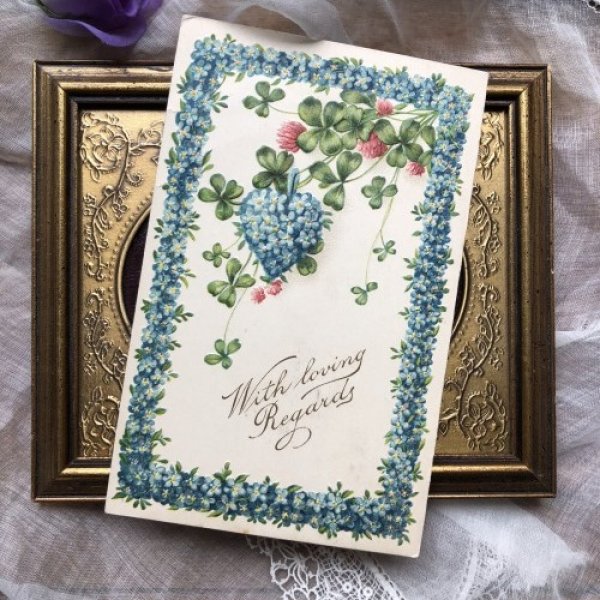 画像2: Postcard 忘れな草のお花と四葉のクローバー  Forget me not (2)