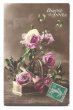 画像1: Postcard　Bonne Annee　フランス　ヤドリギ　薔薇のお花 (1)