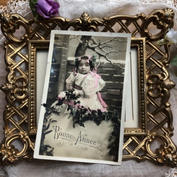 画像2: Postcard Bonne Annee フランス ヤドリギと女の子 (2)