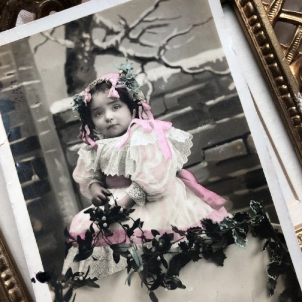 画像3: Postcard Bonne Annee フランス ヤドリギと女の子 (3)