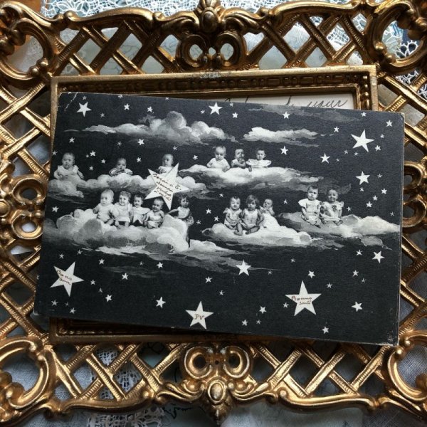 画像2: Postcard 星空の雲に乗る赤ちゃん フランス1903年 (2)