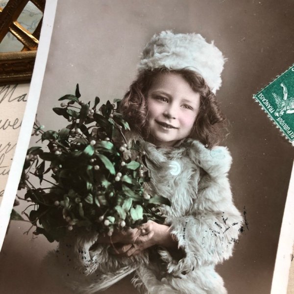 画像3: Postcard ヤドリギと女の子 フランス1908年 (3)