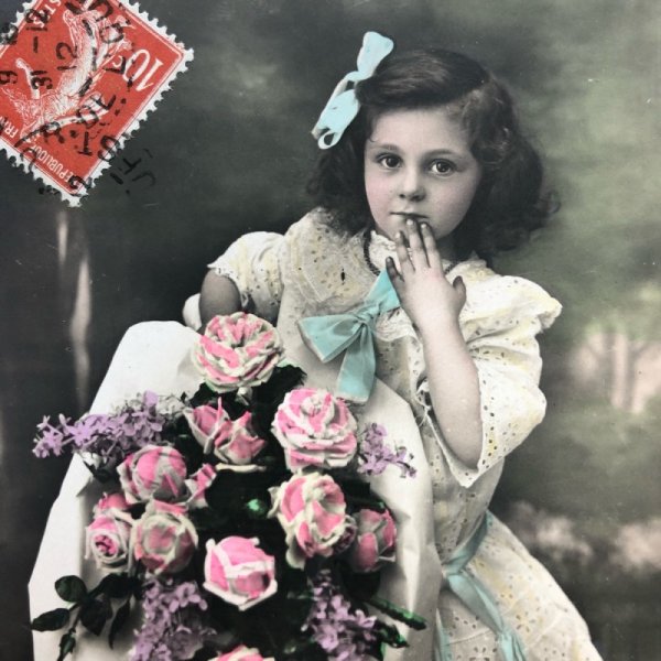 画像3: Postcard 薔薇のお花と女の子 フランス1912年 (3)