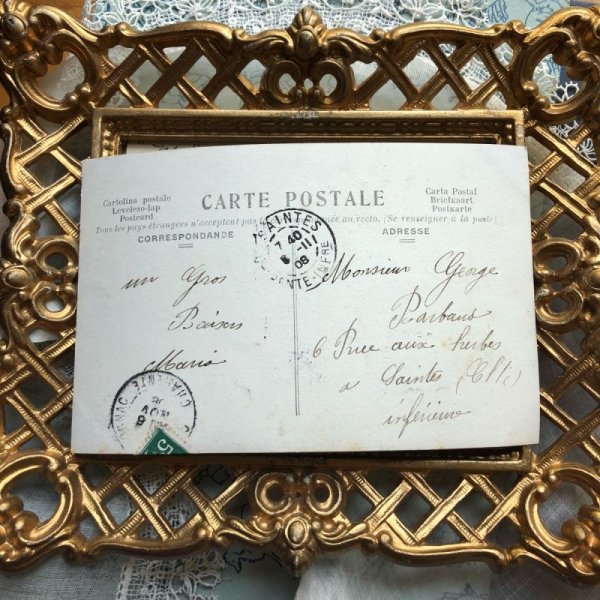 画像4: Postcard ヤドリギと女の子 フランス1908年 (4)