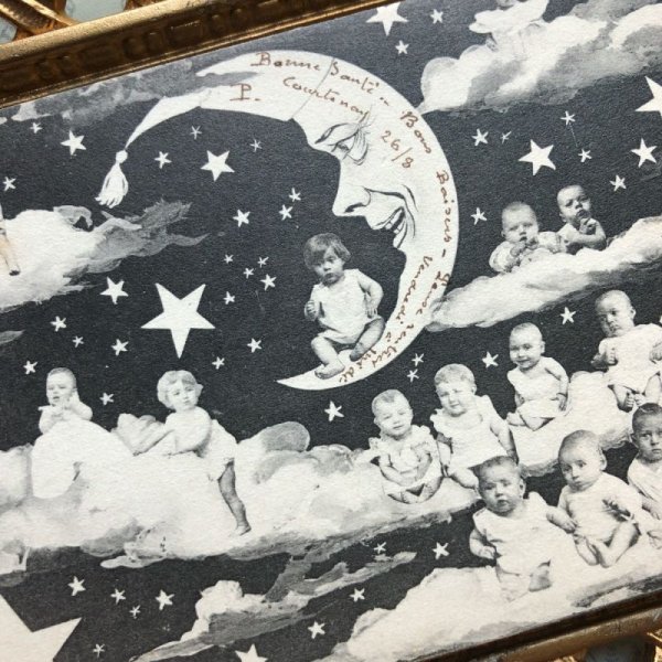 画像3: Postcard 星空の雲に乗る赤ちゃん 三日月 フランス1903年 (3)
