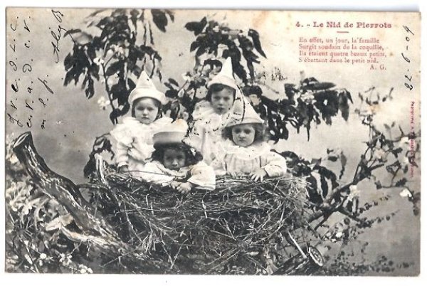 画像1: Postcard　鳥の巣と小さな道化師さん　フランス1904年 (1)