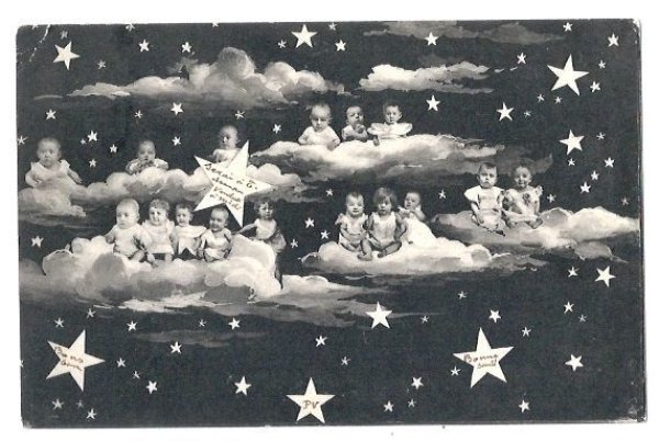 画像1: Postcard　星空の雲に乗る赤ちゃん　フランス1903年 (1)