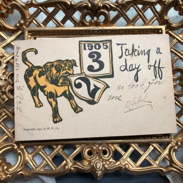画像2: ▼SALE 500▼ Postcard 新年祝い 新年を告げるブルドッグ犬 1905年 (2)