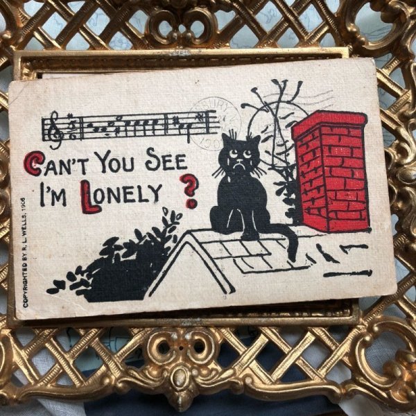 画像2: ▼SALE 500▼ Postcard 寂しい黒猫の詩 1909年 (2)