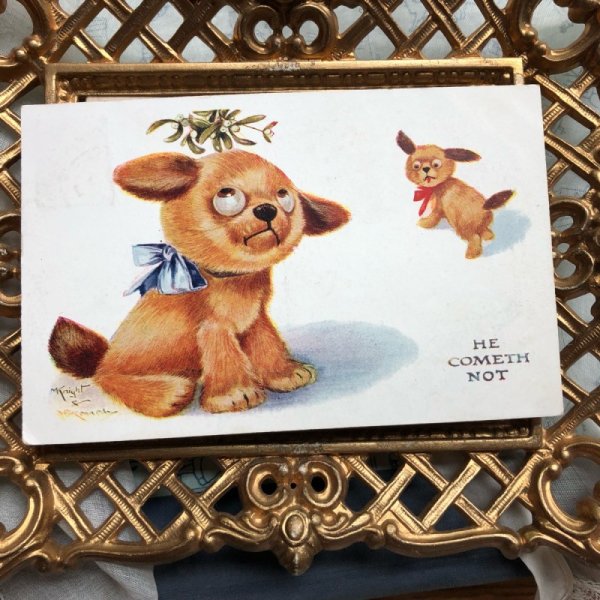画像2: Postcard ヤドリギとタビー犬 Mcnight & A.E.Kennedy (2)