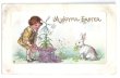 画像1: ▼SALE 500▼ Postcard　イースター　白百合のお花を見つめる男の子とウサギさん (1)