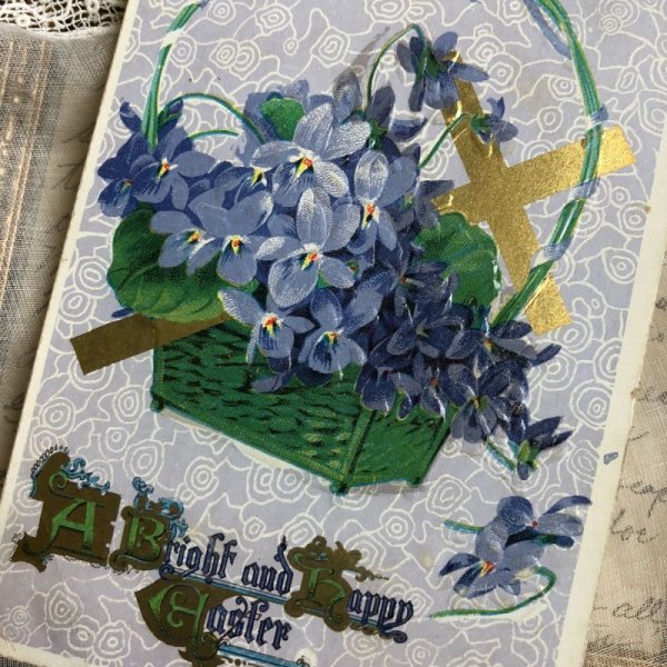 画像2: ▼SALE 500▼ Postcard 十字架とスミレのお花かご  (2)