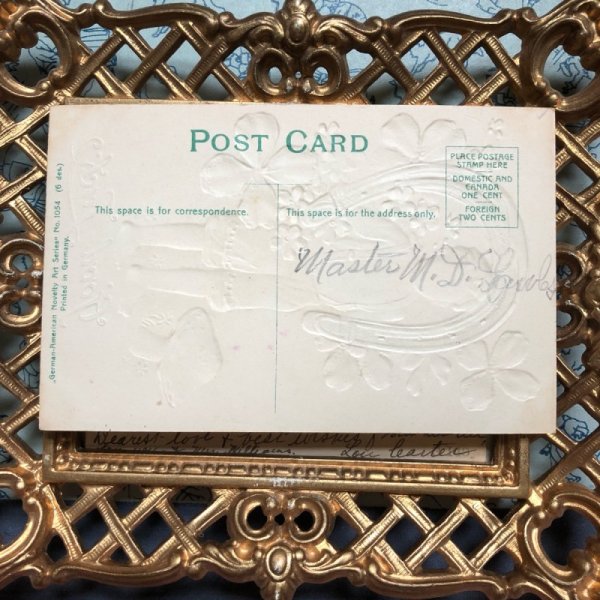画像3: Postcard Good Luck 馬蹄を持つ男の子 キノコ 四葉クローバー  (3)