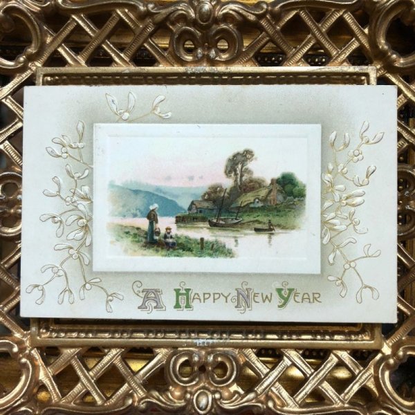 画像2: ▼SALE 500▼ Postcard 新年祝い ヤドリギと水辺の風景 (2)